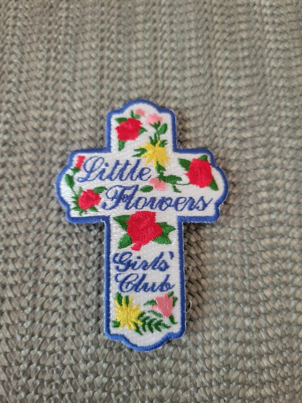 Little Flowers Girls Club Cross Religious Embroidered Patch Catholic Badge